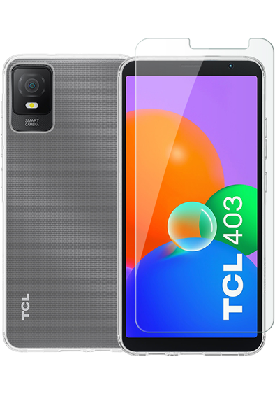 Vivid Set TPU Case + Tempered Glass TCL 403 Transparent