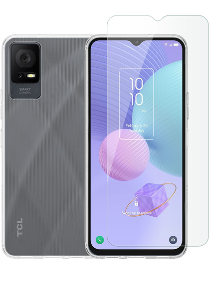Vivid Set TPU Case + Tempered Glass TCL 405/406/408 Transparent