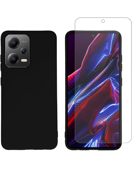 Vivid Set Silicone Matte Case + Tempered Glass Poco X5/Note 12 5G Black