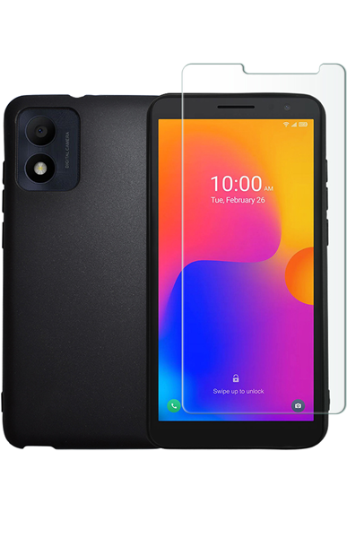 Vivid Set Silicone Matte Case + Tempered Glass Alcatel 1B 2022 Transparent