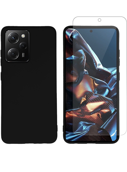 Vivid Set Silicone Matte Case + Tempered Glass Poco X5 Pro/Note 12 Pro 5G Black