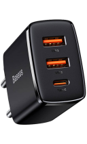 Baseus Compact Quick Charger Type-C/2xUSB 30W Black