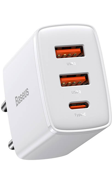Baseus Compact Quick Charger Type-C/2xUSB 30W White