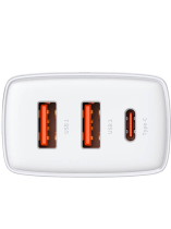 Baseus Compact Quick Charger Type-C/2xUSB 30W White