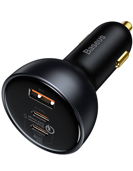 Baseus Car Charger USB/2xType-C QC 5.0 160W Gray + Cable Type-C 100W