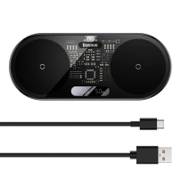 Baseus Wireless Charger 2-in-1 Digital 20W Black + USB to Type-C Cable 1m