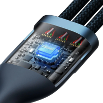 Baseus Flash Series II 2 to 3 Charging Cable U+C to M+L+C 100W 1.2m Blue