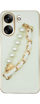 Vivid Silicone Case Pearl Chain Holder Redmi 13C White/Gold