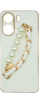 Vivid Silicone Case Pearl Chain Holder Redmi 13C White/Gold