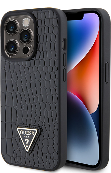 Guess “Croco Triangle Logo Collection” Case Apple iPhone 15 Pro Black