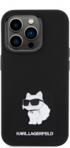 Karl Lagerfeld Choupette Metal Pin Hard Silicone Case Apple iPhone 15 Pro Black