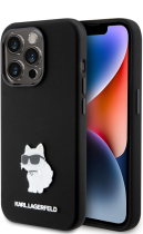 Karl Lagerfeld Choupette Metal Pin Hard Silicone Case Apple iPhone 15 Pro Black