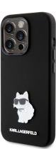 Karl Lagerfeld Choupette Metal Pin Hard Silicone Case Apple iPhone 15 Pro Black