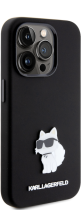 Karl Lagerfeld Choupette Metal Pin Hard Silicone Case Apple iPhone 15 Pro Black