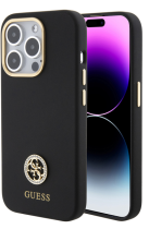 Guess 4G Strass Logo Collection Silicone Case Apple iPhone 15 Pro Max Black