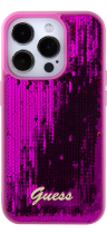 Guess Sequin Script Metal Hard Case Apple iPhone 15 Pro Fuchsia