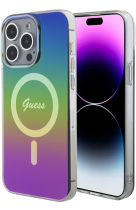 Guess Iridescent Magsafe Hard Plastic Case Apple iPhone 15 Pro Rainbow Black