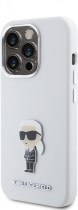 Karl Lagerfeld Ikonik Metal Pin Hard Silicone Case Apple iPhone 15 Pro White