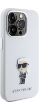 Karl Lagerfeld Ikonik Metal Pin Hard Silicone Case Apple iPhone 15 Pro White