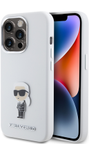 Karl Lagerfeld Ikonik Metal Pin Hard Silicone Case Apple iPhone 15 Pro White