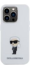 Karl Lagerfeld Ikonik Metal Pin Hard Silicone Case Apple iPhone 15 Pro White