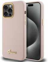 Guess “Vintage Script Gold Logo Collection” Hard Silicone Case Apple iPhone 15 Pro Max Pink