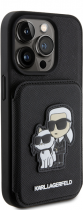 Karl Lagerfeld Karl+Choupette Saffiano Cardslots & Stand Case Apple iPhone 15 Pro Black