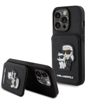 Karl Lagerfeld Karl+Choupette Saffiano Cardslots & Stand Case Apple iPhone 15 Pro Black