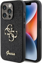 Guess Fixed Glitter 4G Logo Silicone Case Apple iPhone 15 Pro Black