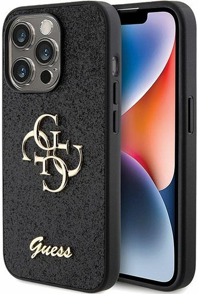 Guess Fixed Glitter 4G Logo Silicone Case Apple iPhone 15 Pro Black