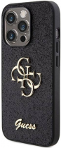 Guess Fixed Glitter 4G Logo Silicone Case Apple iPhone 15 Pro Max Black