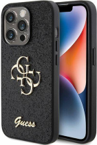 Guess Fixed Glitter 4G Logo Silicone Case Apple iPhone 15 Pro Max Black