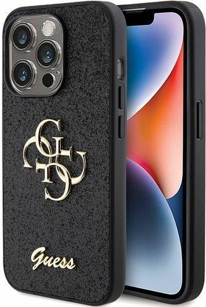 Guess Fixed Glitter 4G Logo Silicone Case Apple iPhone 15 Pro Max Black