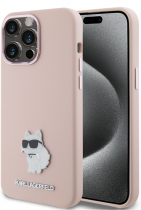 Karl Lagerfeld Choupette Metal Pin Hard Silicone Case Apple iPhone 15 Pro Max Pink