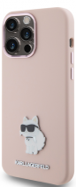 Karl Lagerfeld Choupette Metal Pin Hard Silicone Case Apple iPhone 15 Pro Max Pink