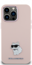 Karl Lagerfeld Choupette Metal Pin Hard Silicone Case Apple iPhone 15 Pro Max Pink