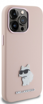 Karl Lagerfeld Choupette Metal Pin Hard Silicone Case Apple iPhone 15 Pro Max Pink