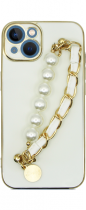 Vivid Silicone Case Pearl Chain Holder Apple iPhone 13 White/Gold