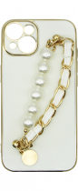 Vivid Silicone Case Pearl Chain Holder Apple iPhone 13 White/Gold