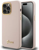 Guess “Vintage Script Gold Logo Collection” Hard Silicone Case Apple iPhone 15 Pro Pink