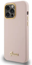 Guess “Vintage Script Gold Logo Collection” Hard Silicone Case Apple iPhone 15 Pro Pink