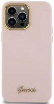 Guess “Vintage Script Gold Logo Collection” Hard Silicone Case Apple iPhone 15 Pro Pink
