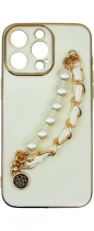 Vivid Silicone Case Pearl Chain Holder Apple iPhone 13 Pro Max White/Gold