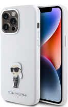 Karl Lagerfeld Ikonik Metal Pin Hard Silicone Case Apple iPhone 15 Pro Max White