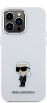 Karl Lagerfeld Ikonik Metal Pin Hard Silicone Case Apple iPhone 15 Pro Max White
