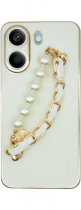 Vivid Silicone Case Pearl Chain Holder Redmi Note 13 5G White/Gold