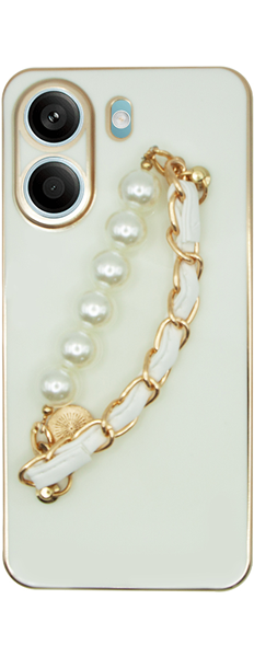 Vivid Silicone Case Pearl Chain Holder Redmi Note 13 5G White/Gold