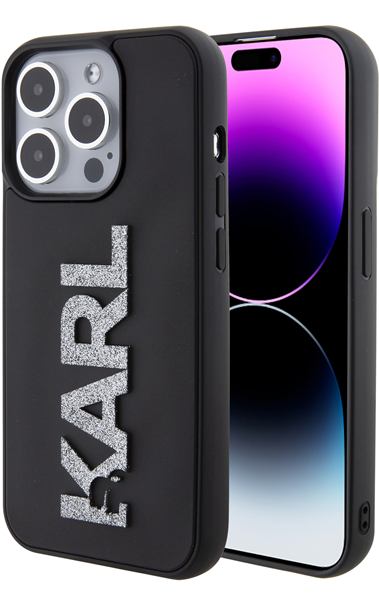 Karl Lagerfeld Karl 3D Logo Glitter Cover Hard Silicone Case Apple iPhone 15 Pro Glitter/Black
