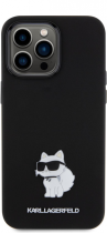 Karl Lagerfeld Choupette Metal Pin Hard Silicone Case Apple iPhone 15 Pro Max Black