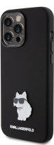 Karl Lagerfeld Choupette Metal Pin Hard Silicone Case Apple iPhone 15 Pro Max Black